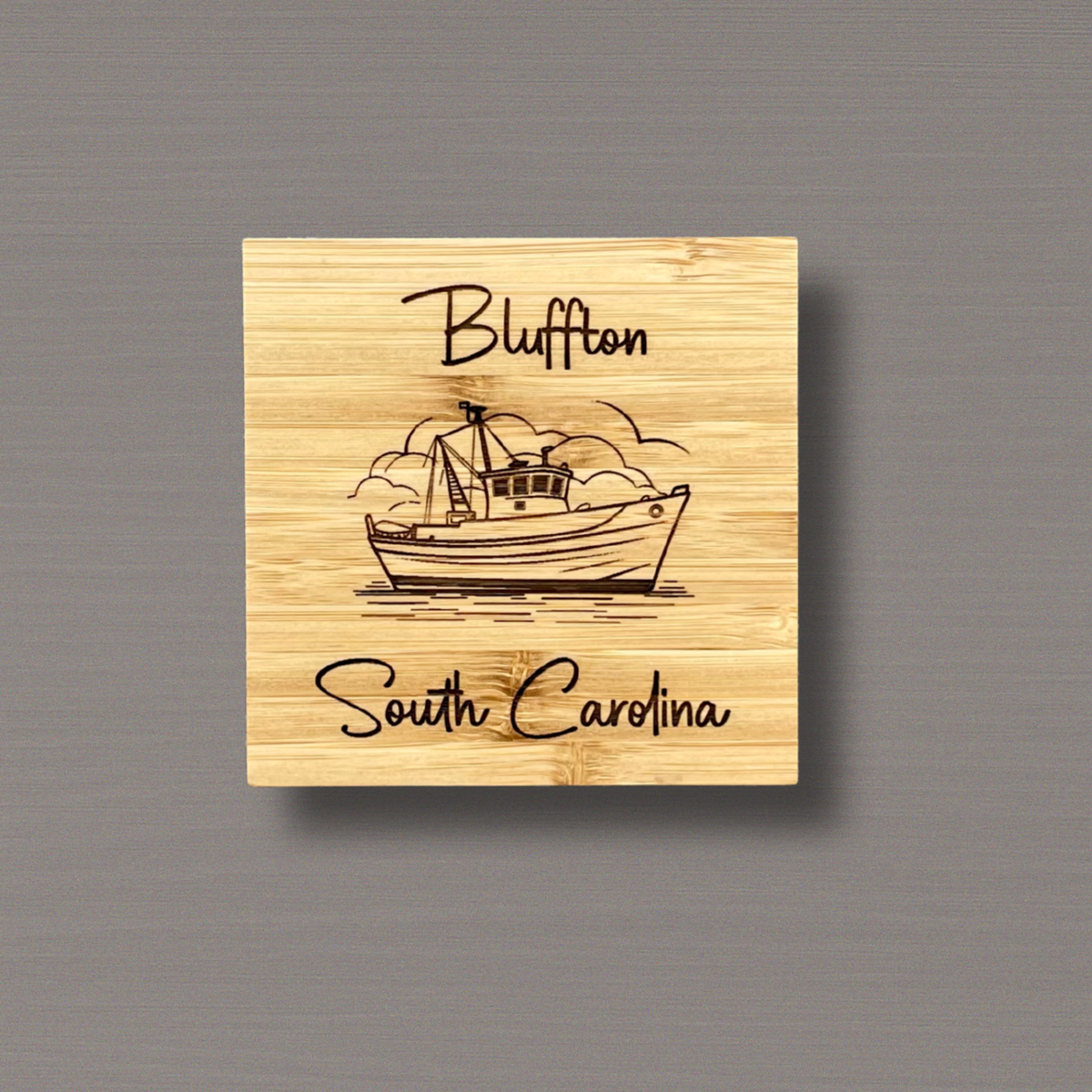 Bluffton SC Shrimp Boat Square Coaster Set from That's Sew Southard