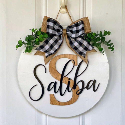 Family Name 15" wooden door round custom made by That's Sew Southard