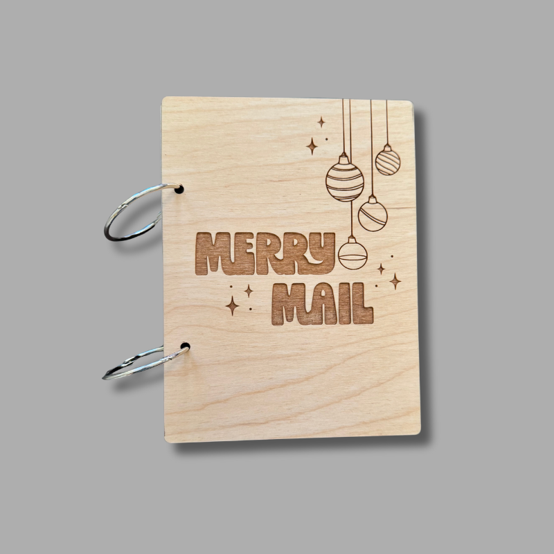 Ornaments Design Christmas Card Holder – Laser Engraved Birch “Merry Mail” Binder by That's Sew Southard