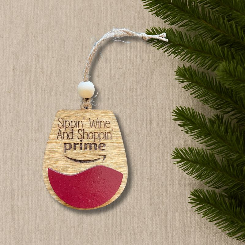 Sippin' Wine and Shoppin' Prime Ornament from That's Sew Southard